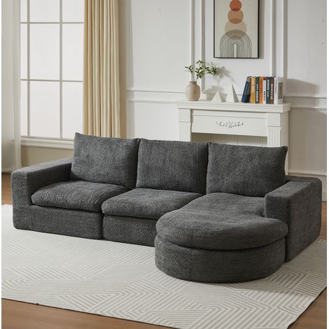 Canapé modulable gris en chenille avec chaise longue réversible et coussins de nuque,251x160x81 cm (1/5)