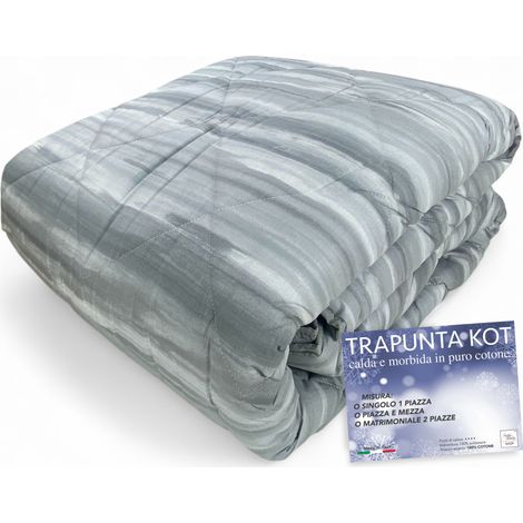 Couette Kot brossée grise - Couvre-lit d'hiver en pur coton - Fabriqué en Italie, rembourrage hypoallergénique cm. 220x270
