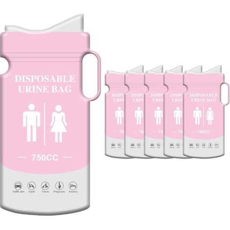 Lot de 6 sacs à urine jetables avec ventouse, urinoir portable avec poignée, toilettes d'urgence pour hommes, femmes et enfants, pour voiture, camping, (1/5)