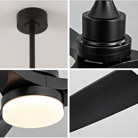 Ventilateur de plafond 132 cm en bois et métal noir, silencieux pour salon FloraGrace (1/5)