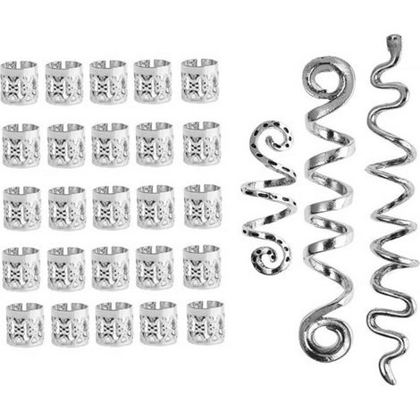 28 pièces de perles pour cheveux, spirales, perles pour dreadlocks, anneaux pour tresses, pinces, manchettes en métal, bijoux de cheveux, accessoires pour cheveux, pinces à cheveux serpent