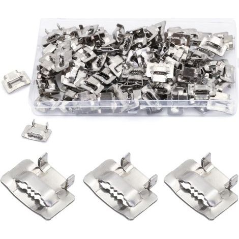 100 Stück 10-mm-Stahlbandschlaufen, MgcTolBox-Stahlbandverbinder für 8–10 mm breites Band für Außen- und Schwerlastanwendungen (1/5)