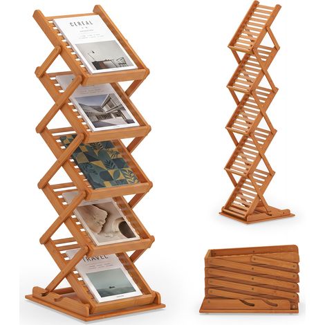 Porte-Revues Pliable en Bambou avec 2 Hauteurs Réglables Présentoir à Brochures sur Pied à 5 Niveaux pour Magazines, Livres, Expositions, Bureau (1/5)