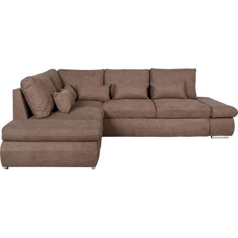 Canapé d'angle SEBASTIAN Réversible et Convertible avec coffre en tissu - Marron (1/5)