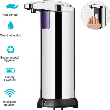 Automatischer Seifenspender mit berührungsloser Edelstahl-Seifenkammer und Infrarot-Bewegungssensor, wasserdichtem Sockel und Schalter (1/5)
