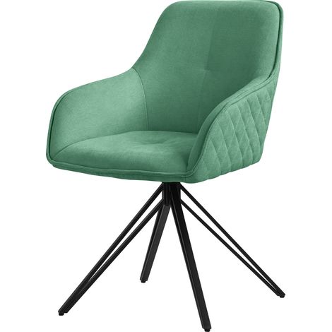 ML-Design Esszimmerstuhl drehbar aus Textil Webstoff, Grün, Wohnzimmerstuhl mit Armlehne & Rückenlehne, 360° Drehstuhl, Polsterstuhl mit Metallbeine, Ergonomische Sessel, Küchenstuhl Loungesessel