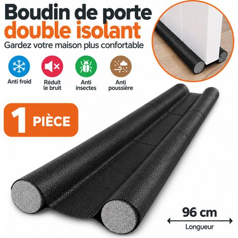Boudin de Porte Double Isolant 96 cm, Bas de Porte Anti-Froid et Anti-Courant d’Air, Mousse Découpable, Noir (1/5)