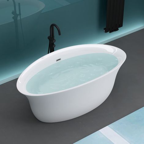 Mai & Mai Freistehende Badewanne Acryl Oval Standbadewanne Weiß inkl. Push-Open Ablaufgarnitur Breite 170cm V543