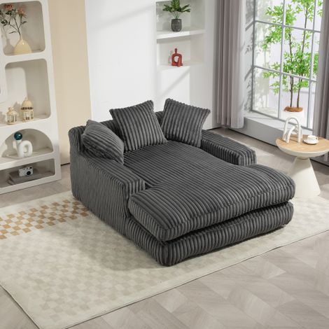 Canapé-lit moderne en velours côtelé – Livré avec 3 coussins moelleux  canapé d'angle confortable, idéal pour les salons, appartements ou bureaux (Gris foncé).
