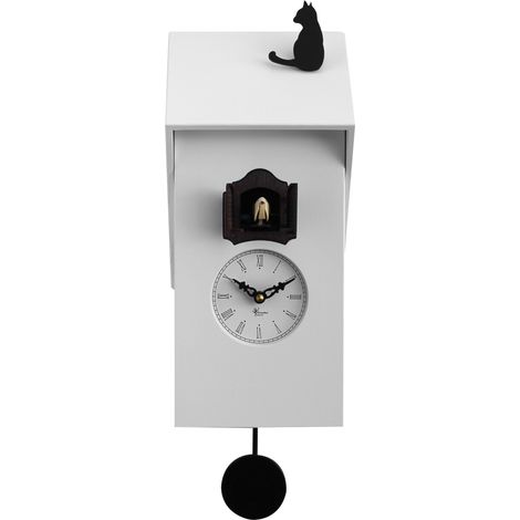 Orologio a Cucù da Parete 17x37x12 cm con Gatto Pirondini Italia Vicenza Bianco (1/2)