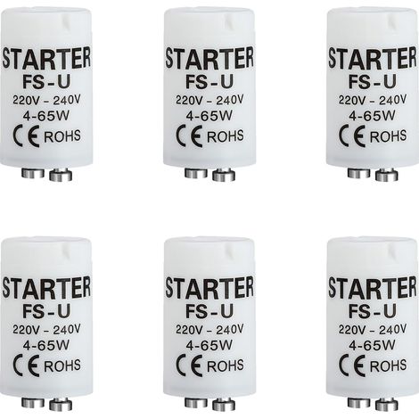 Starter Néon Pack de 6 - Plastique et Métal - Pour Tubes 4 à 65W - Allumage Rapide et Fiable - Usage Résidentiel et Commercial - Compatible 220-240V