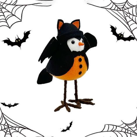 Halloween Bird Figurines Flocked Spider and Bat Design Standing Table Decor Autumn Accent (1/5)