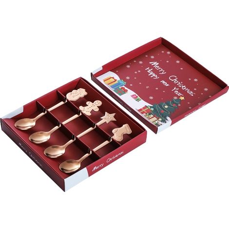 Lot de 4 cuillères à café de Noël en acier inoxydable - Doré (1/4)