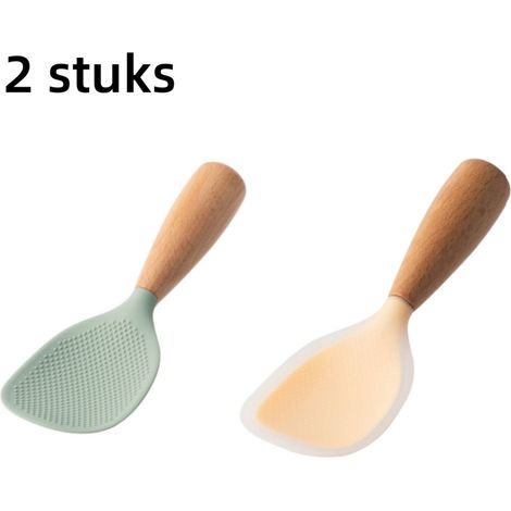 Ensemble de 2 cuillères à riz antiadhésives en silicone, avec support pour le riz, pour la cuisine. Disponibles en deux couleurs (21 x 7,5 cm) et imitation bois. Couleur bois. (1/5)