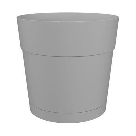 1 pot de fleurs rond CAPRI LARGE, réservoir d'eau intégré, plastique léger, 40 cm, gris clair, intérieur/extérieur (1/2)