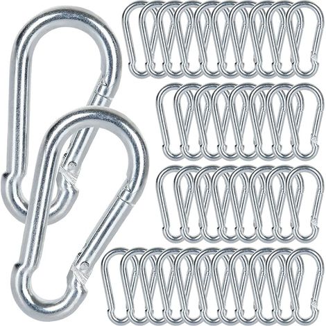 SENENQU M5 Mousqueton Acier Galvanisé, 60 PCS Mousqueton de Fixation pour Charges Lourdes - Capacité de Charge de 100 kg/220 LB, Crochet Mousquetons Balancoire - 50mm x φ5 mm (1/5)