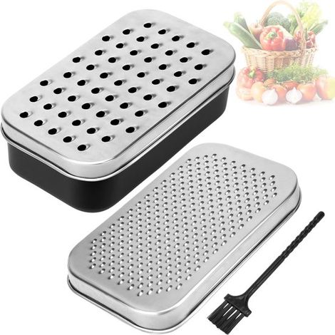 Doppelseitige Edelstahlreibe 2 in 1 Käsereibe, Gemüseschneider und Reibe inklusive Aufbewahrungsbox aus Edelstahl und Reinigungsbürste für Käse, (1/5)