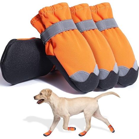 Chaussures, bottes et protège-pattes pour chiens, imperméables, orange, pour la neige et l'hiver, pour chiens de grande et moyenne taille. (1/5)