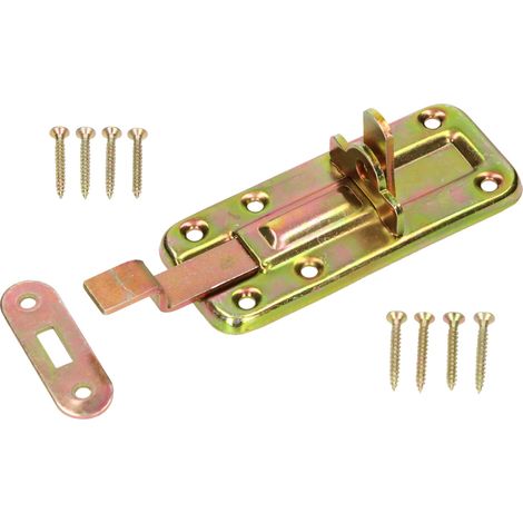Verrou coudé 100 mm avec gâche pour portes galvanisée jaune universel (1/5)