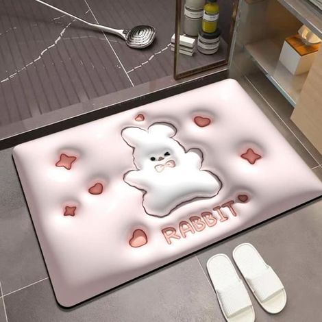 40x60cm Tapis de Porte 3D Expansion Les lapins Douce Diatomée Boue Absorbante Tapis de Salle de Bain Toilette Tapis Antidérapant