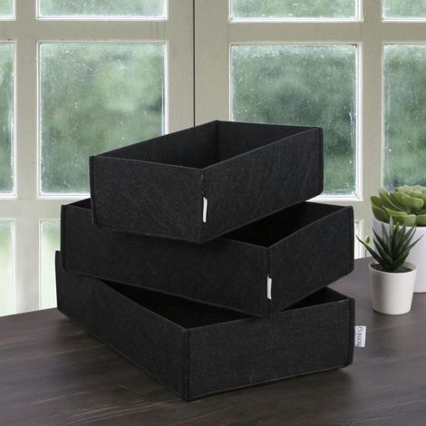 Panier de rangement noir en feutrine – lot de 3 tailles (1/3)