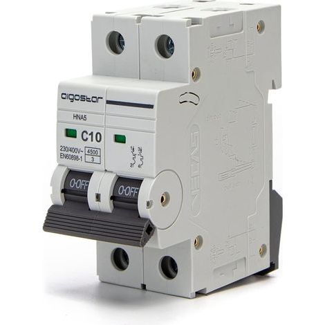 Disjoncteur automatique de ligne à fusibles 2P, 10 A, 6 kA, 74,5 mm x 35,5 mm x 81 mm, blanc (1/5)