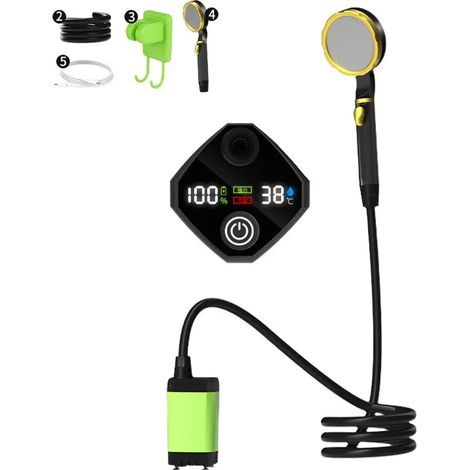 Pompe de douche électrique rechargeable portable (verte, 7800 mAh) avec affichage numérique intelligent (1/3)