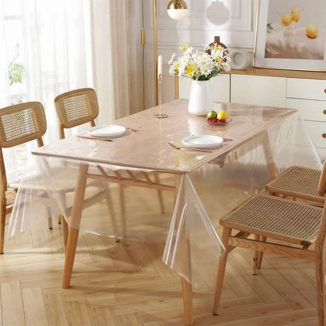 Nappe de table transparente 150x260cm rectangulaire imperméable lavable en vinyle
