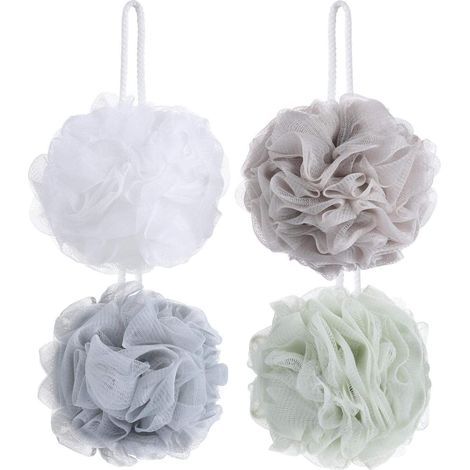 Lot de 4 éponges de bain en filet - Boule de douche exfoliante en luffa (1/5)