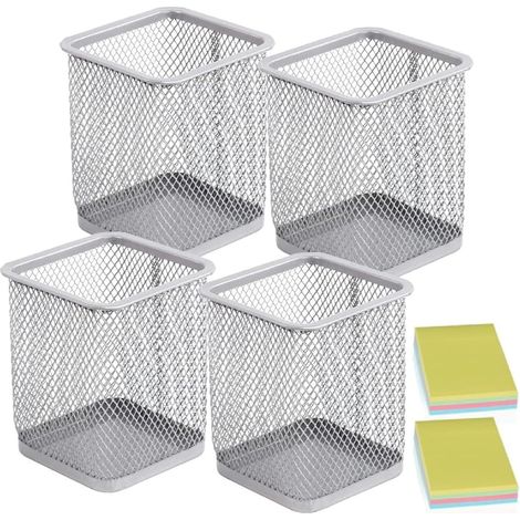 Portalápices, juego de 4 portalápices cuadrados de metal para escritorio, color plata Portalápices para oficina, hogar y escuela, ideal para marcadores, tijeras, clips, multifuncional, resistente, ma (1/5)