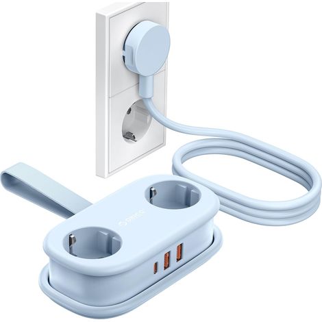 Multiprise Voyage 2 Prises et USB-C 20W PD, Bleu, Compacte (1/5)