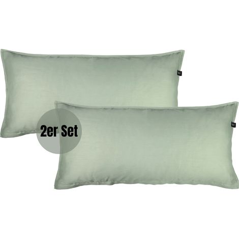 SCHÖNER WOHNEN Satin Bettwäsche PLAIN - 2er Set 80x40 cm, Grün