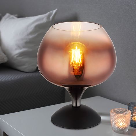 Tischleuchte Glas kupfer Tischlampe Retro Nachttischleuchte schwarz chrom, Metall, E27 Fassung, DxH 15x20,5 cm (1/5)