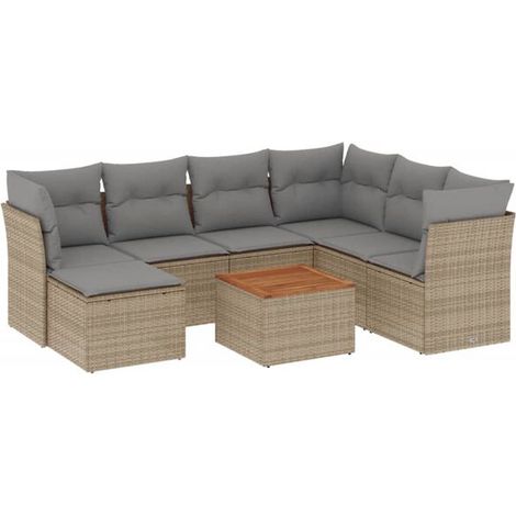 Ensemble de Meubles de Jardin en Rotin 8 Pièces, Couleur Beige avec Coussins (1/5)