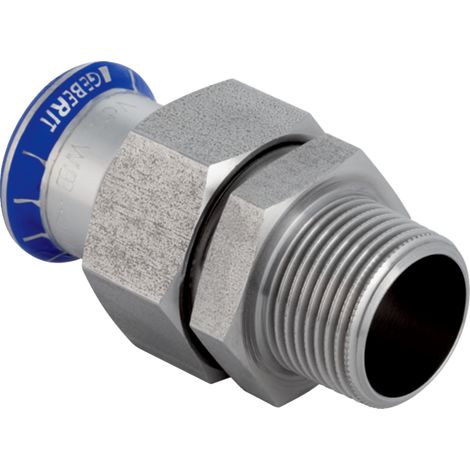Geberit Mapress Acier inoxydable Raccord union avec filetage extérieur, écrou-raccord en acier CrNi (sans LABS), DN 15, 85362