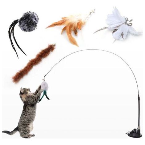 Jouets à Plumes pour Chats avec Cloche et Ventouse,Interactif Chatons Baguette Teaser Canne (1/4)