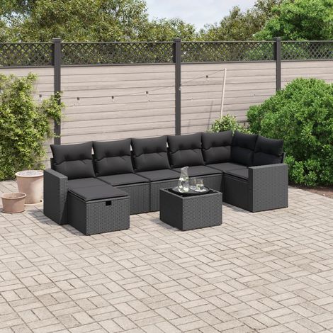 vidaXL Salon de jardin 8 pcs avec coussins noir résine tressée (1/4)