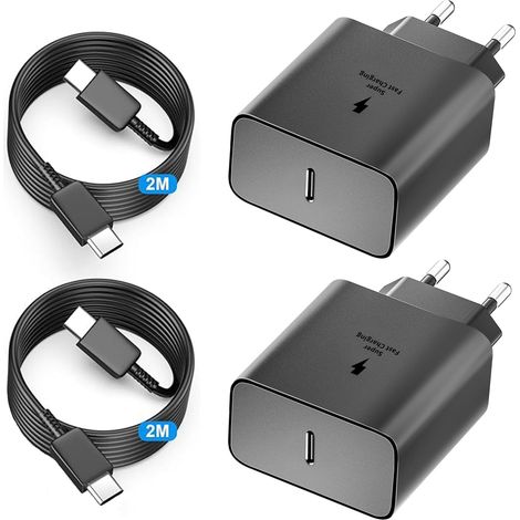 2Pcs Chargeur 45W Super Charge Rapide pour Samsung Galaxy S26,S25,S24+,S24 Ultra,S23+,S23 Ultra, S22,S21,Note20,A54,Z Fold5,Flip5,Fold4, Flip4,Tab S8,Prise Secteur USB C Adapteur avec 2m Câble USB C (1/5)
