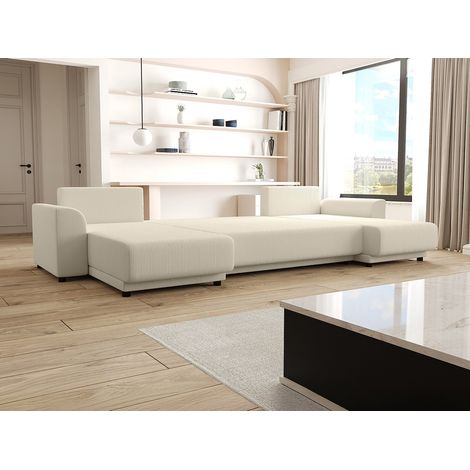 Divano letto angolo panoramico in Velluto a coste Beige - NESSARO (1/4)