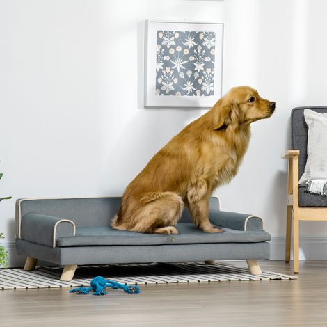 Canapé pour chien/chat de conception scandinave, avec coussin moelleux amovible et pieds en bois massif, 100 x 62 x 32 cm, gris (1/5)