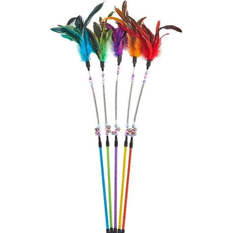 Zooroom  Angelrute aus Kunststoff an einer Feder mit bunter Feder und Glöckchen, 60 cm (1/3)