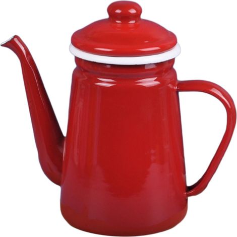 Cafetière Émaillée - 1,1 L - Pour Cuisinière Gaz Électrique À Induction - Chauffe-Eau Et Lait - Rouge (1/5)