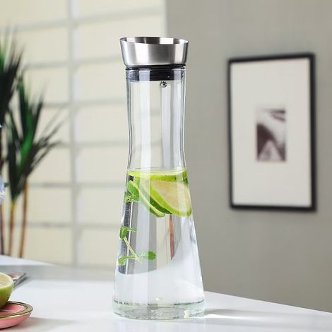 Carafe en Verre 1L avec Couvercle Inox – Pichet Isotherme Résistant à la Chaleur pour Eau Chaude et Glacée, Design Moderne sans Joint en Silicone-lsw