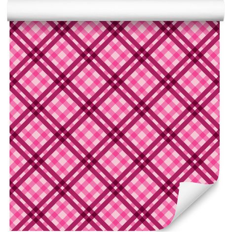 Papel pintado a cuadros rosas, morado y rosa empolvado para salón y dormitorio, 50x1000 cm. (1/5)