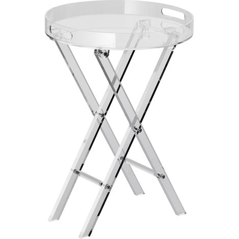 VEVOR Tavolino Caffe in Acrilico Trasparente Tavolino Basso Rotondo da Soggiorno 400x400x580 mm, Tavolo da Ingresso Portata max. 10 kg, Tavolino Pieghevole per Soggiorno Camera da Letto Balcone Caffe