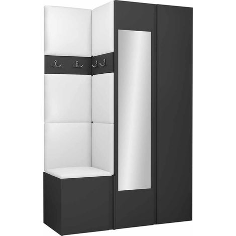 Meuble d'entrée Pinis XXVI, Graphite, 186x116x46cm, Disponible, Stratifié, Faux cuir, À poser, Murale