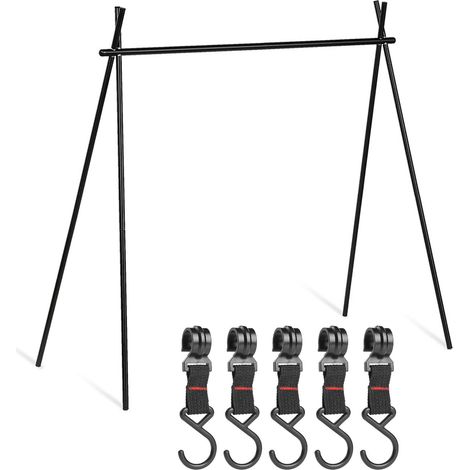 Étagère de Rangement Extérieure Pliable en Alliage d'Aluminium avec 5 Crochets Noir pour Camping (1/5)