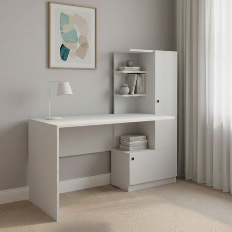 Dmora - Bureau Mars, Pupitre polyvalent, Table de bureau pour PC, Plan de travail, 120x62h74 cm, Blanc, avec emballage renforcé (1/5)