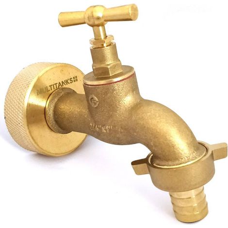 Raccord S60x6 en laiton avec robinet laiton et sortie cannelée 19mm (1/2)