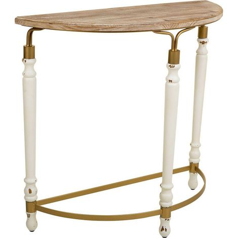 Console élégante bois et métal marron esprit vintage blanc - Blanc patiné bois naturel et or (1/5)